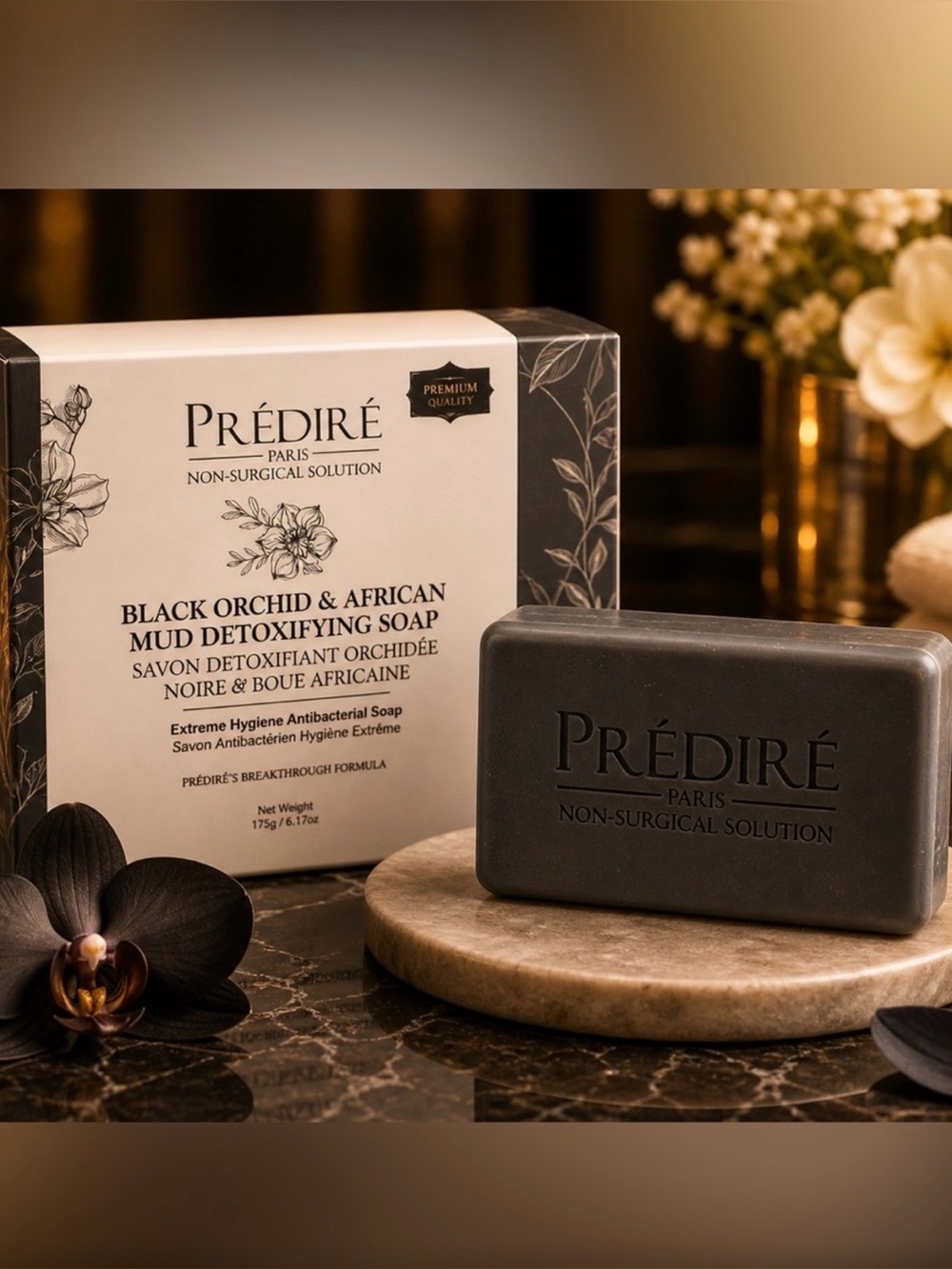 💜Prédiré Black Orchid & African Mud Detoxifying Soap - Black